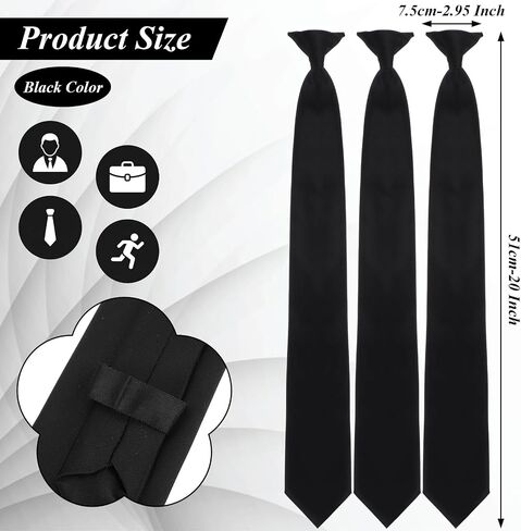 Clip on Ties for Men, 10 Pack Black Tie Clip on Neckties, 20 Inch Pre-Tied Formal Skinny Black Tie Clips for Office Wedding Uniform in Kuwait
