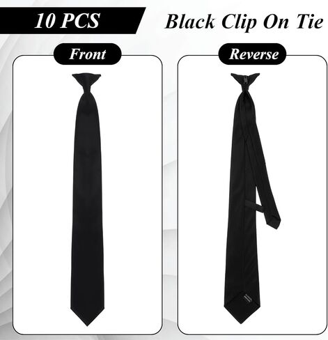 Clip on Ties for Men, 10 Pack Black Tie Clip on Neckties, 20 Inch Pre-Tied Formal Skinny Black Tie Clips for Office Wedding Uniform in Kuwait