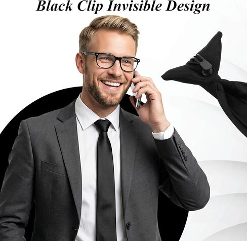 Clip on Ties for Men, 10 Pack Black Tie Clip on Neckties, 20 Inch Pre-Tied Formal Skinny Black Tie Clips for Office Wedding Uniform in Kuwait
