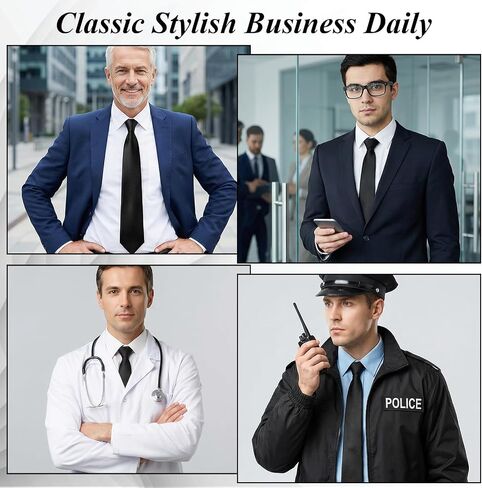 Clip on Ties for Men, 10 Pack Black Tie Clip on Neckties, 20 Inch Pre-Tied Formal Skinny Black Tie Clips for Office Wedding Uniform in Kuwait