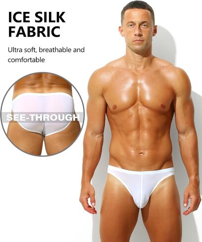 Men's Sexy See-through Bikini Briefs Low Rise Ice Silk Sheer Ultra Thin Soft Bulge Pouch Underwear in Saudi Arabia