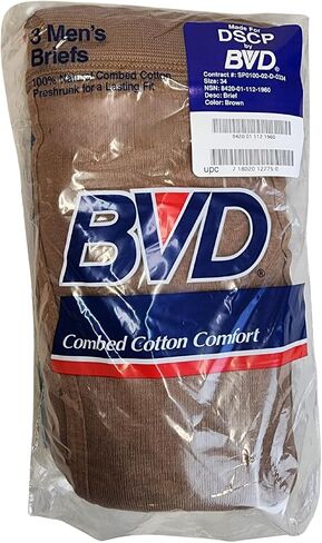 Made in USA 3 Pair Men's Cotton Briefs Size 34 (Color Brown) Genuine Military Issue Item in Kuwait