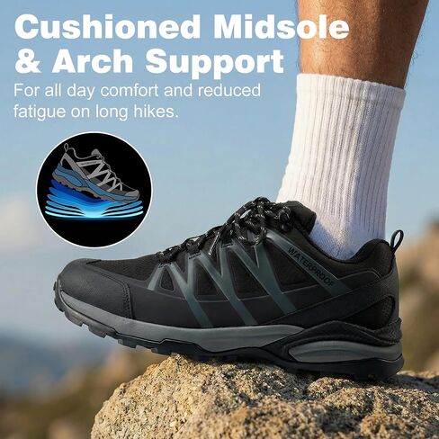 أحذية المشي لمسافات طويلة مقاومة للماء للرجال، خفيفة الوزن من مادة TPU تدعم قوس القدم غير قابلة للانزلاق، نعل أوسط EVA ممتص للصدمات، نعل خارجي مطاطي مقاوم للاهتراء للرحلات الخارجية والتخييم وتسلق الجبال in Kuwait