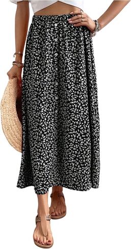 Verdusa Women's Boho Floral Skirt Button Up Slit A Line High Waisted Flowy Skirts Summer Vacation Brunch Outfits in Kuwait