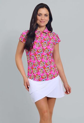 IBKUL Athleisure Wear Sun Protective UPF 50+ Icefil Cooling Arya Print Tulip Sleeve Polo - 45109 in Kuwait