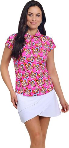 IBKUL Athleisure Wear Sun Protective UPF 50+ Icefil Cooling Arya Print Tulip Sleeve Polo - 45109 in Kuwait