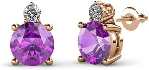 Round Amethyst Diamond 1/2 ctw 2 Stone Womens Stud Earrings 14K Gold in Saudi Arabia