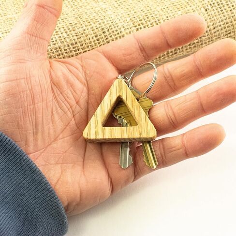 Solid Oak Triangle Keychain, Handmade Wooden Geometric Key Ring, Minimalist Gift for Men and Women, 1.7 x 1.4 x 0.3 Inches in Saudi Arabia