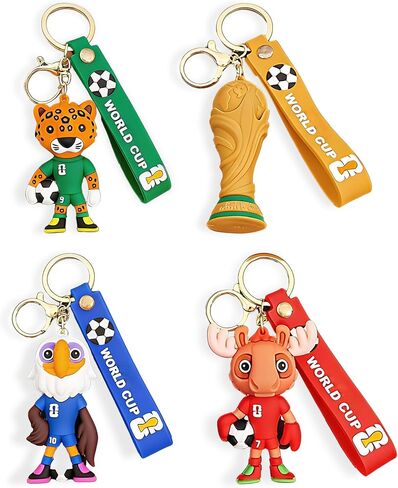 4Pcs World Cup Keychain, PVC Cartoon Mascot Keychains, Soccer Fans Souvenir for Backpack Key Key Chain Accessories Car Charms in Saudi Arabia