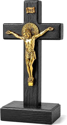 PHYUKEY Wooden Wall Cross with Jesus Christ Small 5.5in Standing Crucifix with Detachable Stand for Wall Hanging or Tabletop Display, Christian Gift & Catholic Home Decor in Kuwait