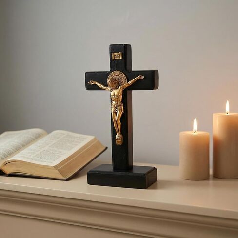 PHYUKEY Wooden Wall Cross with Jesus Christ Small 5.5in Standing Crucifix with Detachable Stand for Wall Hanging or Tabletop Display, Christian Gift & Catholic Home Decor in Kuwait