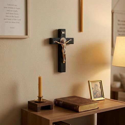 PHYUKEY Wooden Wall Cross with Jesus Christ Small 5.5in Standing Crucifix with Detachable Stand for Wall Hanging or Tabletop Display, Christian Gift & Catholic Home Decor in Kuwait