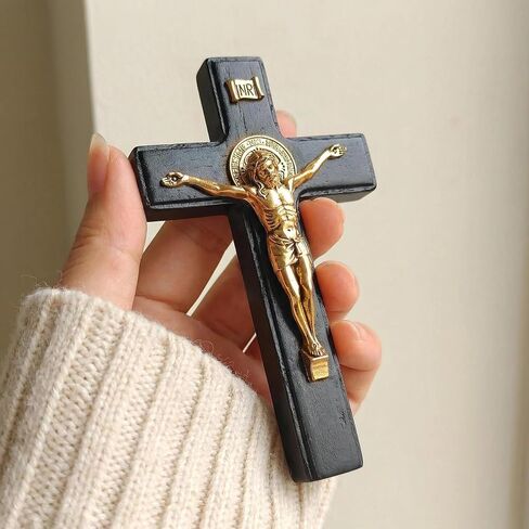 PHYUKEY Wooden Wall Cross with Jesus Christ Small 5.5in Standing Crucifix with Detachable Stand for Wall Hanging or Tabletop Display, Christian Gift & Catholic Home Decor in Kuwait