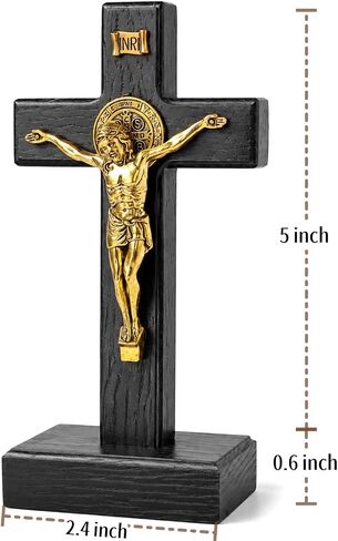 PHYUKEY Wooden Wall Cross with Jesus Christ Small 5.5in Standing Crucifix with Detachable Stand for Wall Hanging or Tabletop Display, Christian Gift & Catholic Home Decor in Kuwait