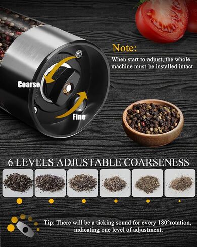 [Upgraded Larger Capacity]Electric Salt and Pepper Grinder Set Tomentific, Automatic Pepper Mills with Easy-to-Carry Dual Charging Station and Adjustable Coarseness, LED Light, Stainless Steel in Saudi Arabia