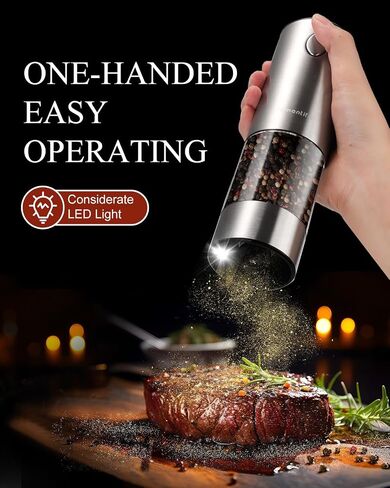 [Upgraded Larger Capacity]Electric Salt and Pepper Grinder Set Tomentific, Automatic Pepper Mills with Easy-to-Carry Dual Charging Station and Adjustable Coarseness, LED Light, Stainless Steel in Saudi Arabia