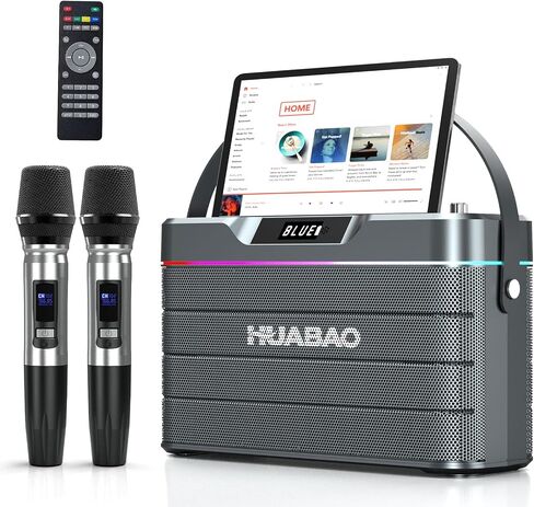 Karaoke Machine - 100W Super Bass Bluetooth Speaker with 2 Wireless Microphones, Portable PA System with LED Lights, Professional Loudspeaker, Supports TWS Pairing, and Bass/Treble/Echo Adjustment in Saudi Arabia