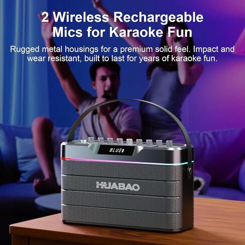 Karaoke Machine - 100W Super Bass Bluetooth Speaker with 2 Wireless Microphones, Portable PA System with LED Lights, Professional Loudspeaker, Supports TWS Pairing, and Bass/Treble/Echo Adjustment in Saudi Arabia