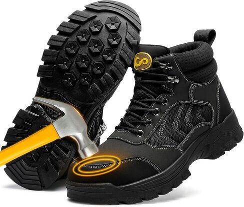 HARENCE Mens Steel Toe Work Boots Comfortable Slip Resistant Safety Boot Durable Waterproof Construction Shoes in Saudi Arabia