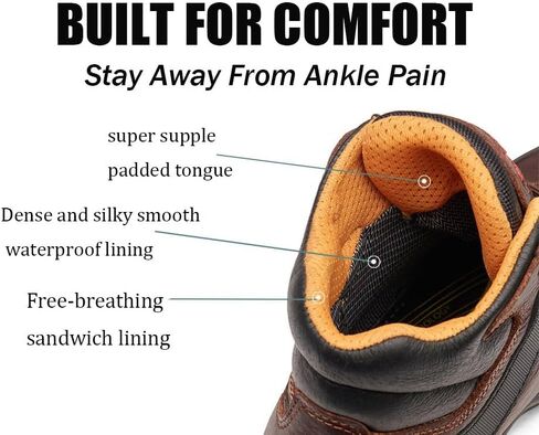 حذاء عمل رجالي من SUREWAY مقاس 6 بوصات ناعم/فولاذ عالي التحمل مقاوم للماء - جلد، أربطة، مقاوم للزيت/الانزلاق، نعل خارجي مريح مزدوج الكثافة، EH Construction صناعي آمن للكاحل للرجال in Kuwait