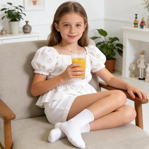 Pistha Kids جوارب رياضية للجنسين من القطن الأبيض للزي المدرسي كاجوال جوارب للأولاد والبنات، 10 أزواج، 6-8 سنوات in Kuwait