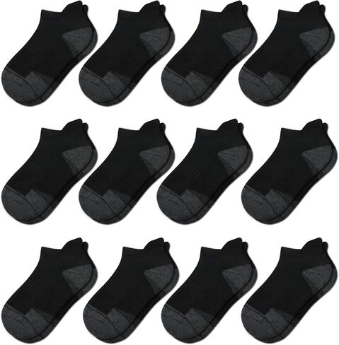 12 Pairs Boys Socks With Cushioned Sole Boys Ankle Socks for 4-6 6-8 8-10 Years Old Kids Athletic Socks Black in Saudi Arabia
