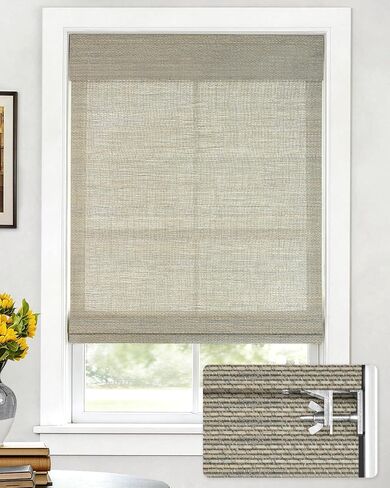 LazBlinds No Drill Cordless Bamboo Roman Shades, Light Filtering Blinds for Indoor Windows, Roll Up Bamboo Blinds for Home, 36" W x 64" H, Star-Grey in Kuwait