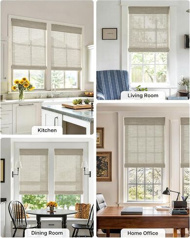 LazBlinds No Drill Cordless Bamboo Roman Shades, Light Filtering Blinds for Indoor Windows, Roll Up Bamboo Blinds for Home, 36" W x 64" H, Star-Grey in Kuwait