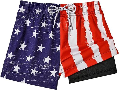 Century Star Boys American Flag USA Swim Trunks with Compression Liner Patriotic Bathing Suit Board Shorts in Kuwait