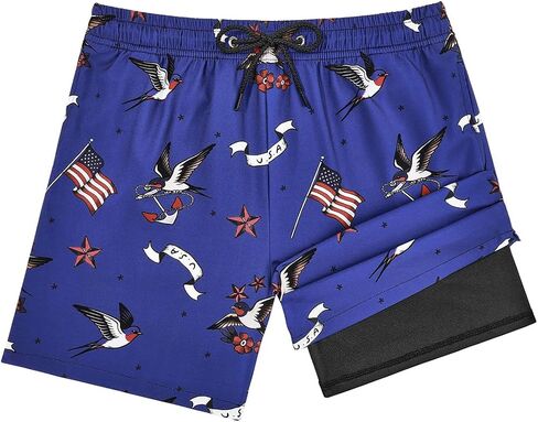Century Star Boys American Flag USA Swim Trunks with Compression Liner Patriotic Bathing Suit Board Shorts in Kuwait