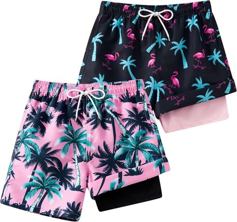 Kids4ever Boys Swim Trunks 2 Pack Boy Board Shorts with Compression Lining Kid Beach Shorts for 7-14 Years in Saudi Arabia