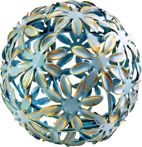 Metal Decorative Balls, Floral Design Orb Decorative Sphere for Shelves, Bowls, Centerpieces, Living Room, Bedroom and Office, Antique Blue in Saudi Arabia