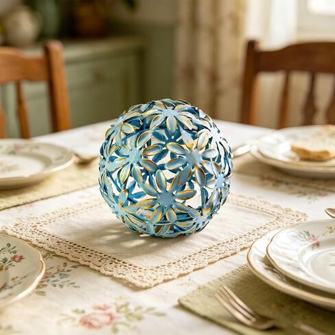 Metal Decorative Balls, Floral Design Orb Decorative Sphere for Shelves, Bowls, Centerpieces, Living Room, Bedroom and Office, Antique Blue in Saudi Arabia