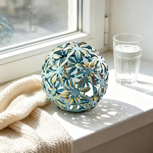 Metal Decorative Balls, Floral Design Orb Decorative Sphere for Shelves, Bowls, Centerpieces, Living Room, Bedroom and Office, Antique Blue in Saudi Arabia