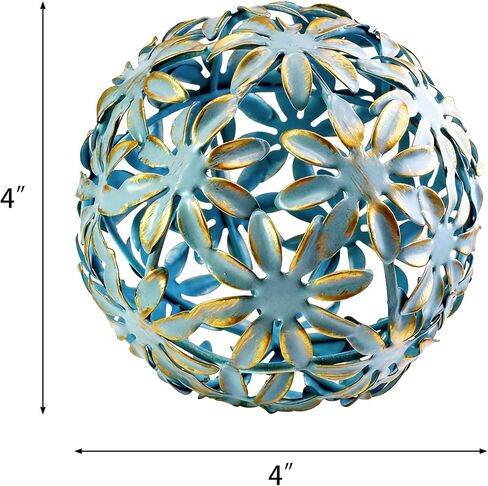 Metal Decorative Balls, Floral Design Orb Decorative Sphere for Shelves, Bowls, Centerpieces, Living Room, Bedroom and Office, Antique Blue in Saudi Arabia