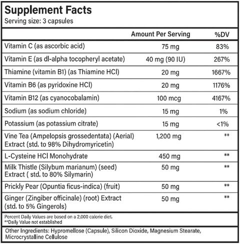Supplement | Support Your Liver & Feel Better After Drinking | with DHM + L-Cysteine | Vegan Capsules for Energy | Prickly Pear, B-Vitamins, Ginger | 12 Doses in Saudi Arabia