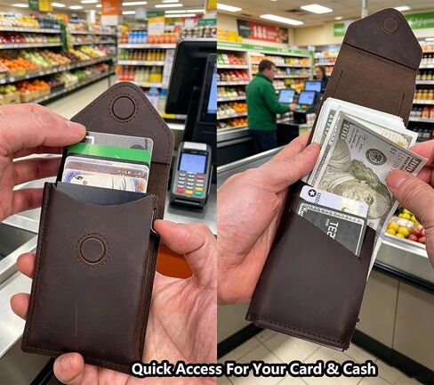 محفظة نقود رفيعة للرجال - محفظة مدمجة مع صندوق حامل بطاقات منبثق بتقنية Rfid - إغلاق مغناطيسي بغطاء - جلد محبب بالكامل (بني داكن) in Kuwait