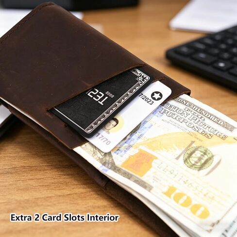 محفظة نقود رفيعة للرجال - محفظة مدمجة مع صندوق حامل بطاقات منبثق بتقنية Rfid - إغلاق مغناطيسي بغطاء - جلد محبب بالكامل (بني داكن) in Kuwait