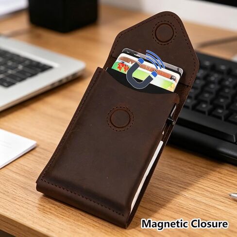 محفظة نقود رفيعة للرجال - محفظة مدمجة مع صندوق حامل بطاقات منبثق بتقنية Rfid - إغلاق مغناطيسي بغطاء - جلد محبب بالكامل (بني داكن) in Kuwait