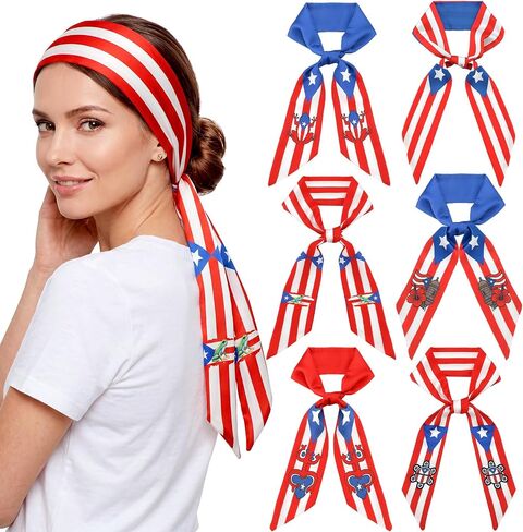 Unittype 6 Pack Puerto Rico Purse Scarf Handbags for Women Souvenirs Gift Scarfs Bags Band Hair Neck Scarves Silky Long Thin Satin Headscarf Fashion for Summer Handbag Decoration Multicolor in Kuwait