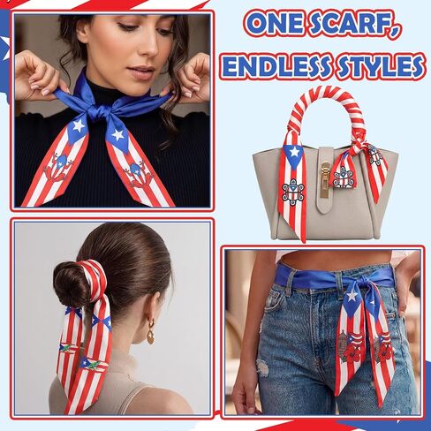 Unittype 6 Pack Puerto Rico Purse Scarf Handbags for Women Souvenirs Gift Scarfs Bags Band Hair Neck Scarves Silky Long Thin Satin Headscarf Fashion for Summer Handbag Decoration Multicolor in Kuwait