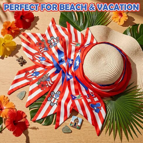 Unittype 6 Pack Puerto Rico Purse Scarf Handbags for Women Souvenirs Gift Scarfs Bags Band Hair Neck Scarves Silky Long Thin Satin Headscarf Fashion for Summer Handbag Decoration Multicolor in Kuwait