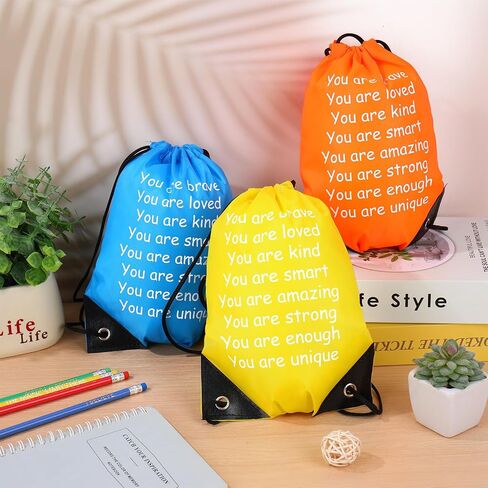 Whaline 36Pcs End of the Year Gifts Bags Inspirational Quote Drawstring Backpack Rainbow Graduation Candy Goodie Bag for Congrats Grad Back to School Birthday Party Favors Supplies in Kuwait