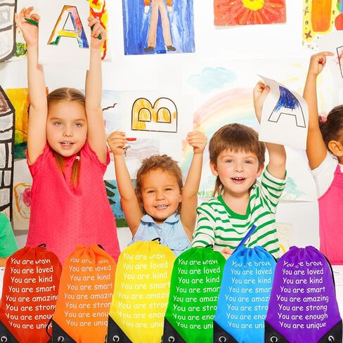 Whaline 36Pcs End of the Year Gifts Bags Inspirational Quote Drawstring Backpack Rainbow Graduation Candy Goodie Bag for Congrats Grad Back to School Birthday Party Favors Supplies in Kuwait