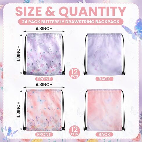 Tudomro 24 Pack Butterfly Drawstring Backpack Bulk Aesthetic Floral Butterfly Cinch Bags for Birthday Party Favors Bridal Shower Bachelorette Giveaways Gift Bags, 12 "x 10" in Kuwait