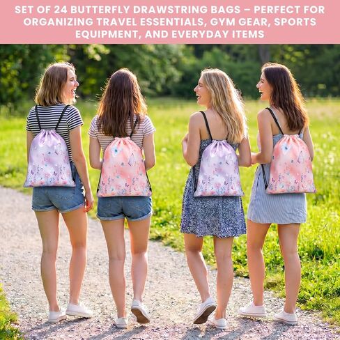 Tudomro 24 Pack Butterfly Drawstring Backpack Bulk Aesthetic Floral Butterfly Cinch Bags for Birthday Party Favors Bridal Shower Bachelorette Giveaways Gift Bags, 12 "x 10" in Kuwait