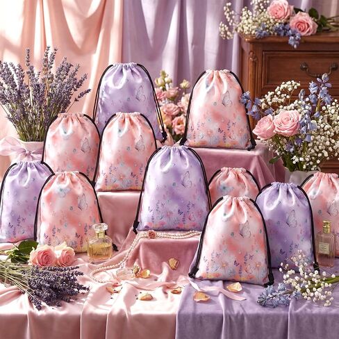 Tudomro 24 Pack Butterfly Drawstring Backpack Bulk Aesthetic Floral Butterfly Cinch Bags for Birthday Party Favors Bridal Shower Bachelorette Giveaways Gift Bags, 12 "x 10" in Kuwait