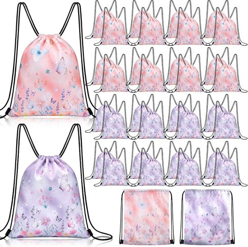 Tudomro 24 Pack Butterfly Drawstring Backpack Bulk Aesthetic Floral Butterfly Cinch Bags for Birthday Party Favors Bridal Shower Bachelorette Giveaways Gift Bags, 12 "x 10" in Kuwait