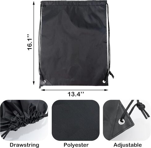 BlingKingdom 2 Pack Drawstring Backpack Bags Sturdy Gym Bag Sports Cinch Sack String Lightweight Backpack PE Storage Bags for Swimming, Travel, Beach, Holiday (Black) in Kuwait