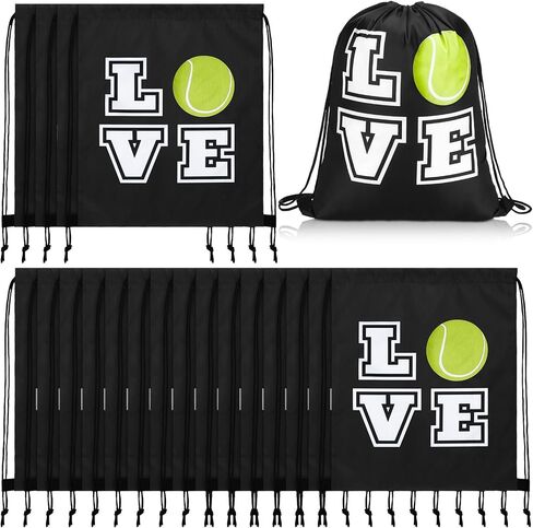 Pinkunn 20 Pcs Tennis Party Favor Bag 17 Inch Tennis Backpack Sport Drawstring Bag for Team Group Teacher Gift, Black(17 Inch,Black) in Kuwait